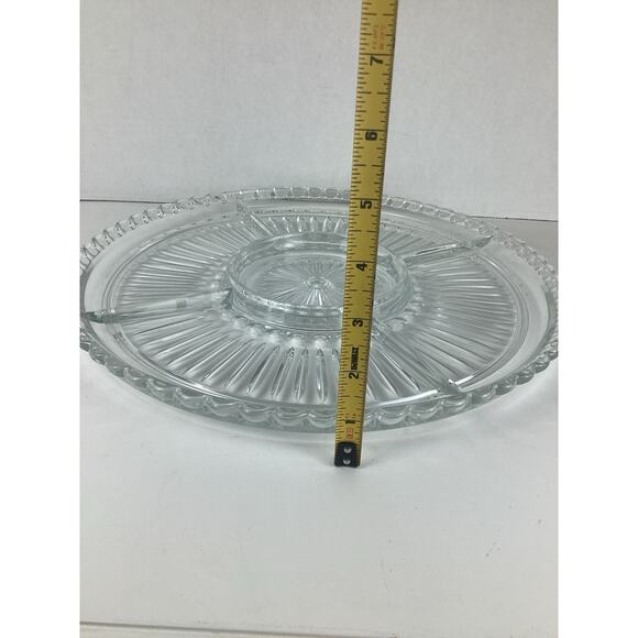 Large Glass Circular Platter 13" Diameter 4 Outer Serving Areas & 1 Center Area - Picture 3 of 3
